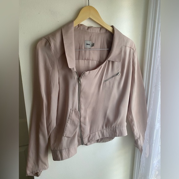 ASOS Women's Taupe Bomber Jacket Size 8 Asymmetrical Zipper Lightweight - Picture 1 of 5